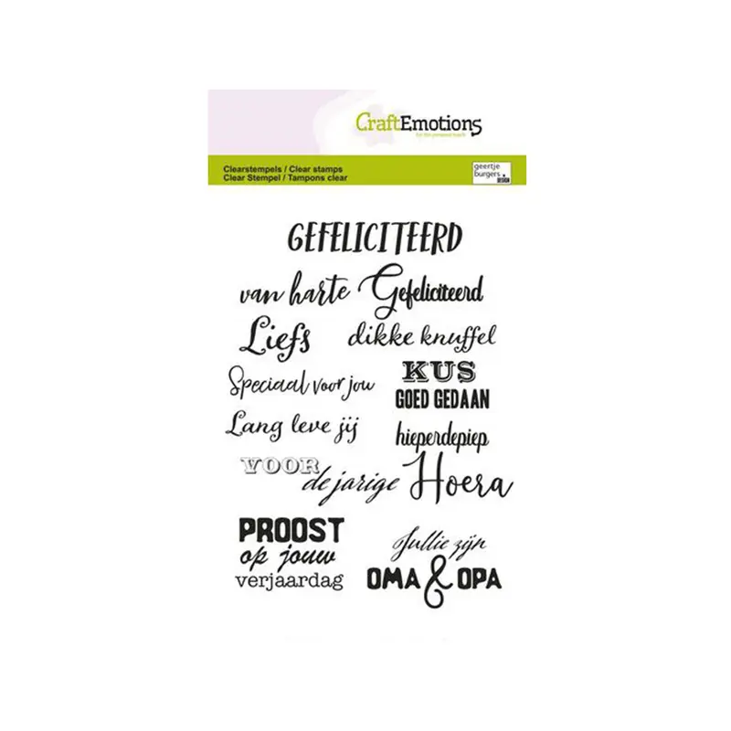clear stamps tekst gefeliciteerd