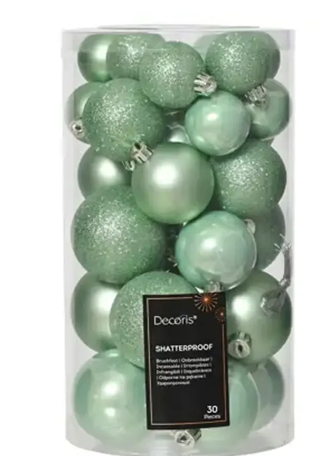 KERSTBALLEN POLYSTYREEN MIX MINTGROEN DIA 6CM