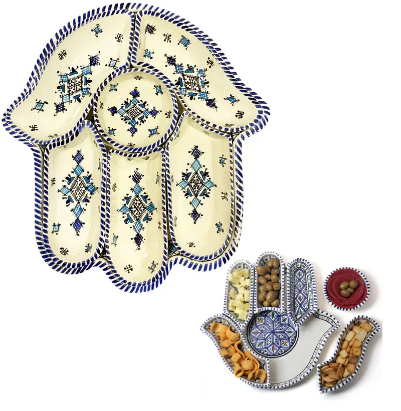 Khamsa hapjesbord serveer set blauw-wit