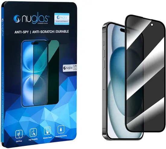 NuGlas iPhone 15 Pro Max screenprotector - 5D privacy glas